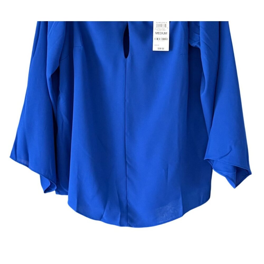INC Halter Neckline Cold Shoulder Long Sleeve Keyhole Chest Blue Womens Top NWT - Picture 3 of 6